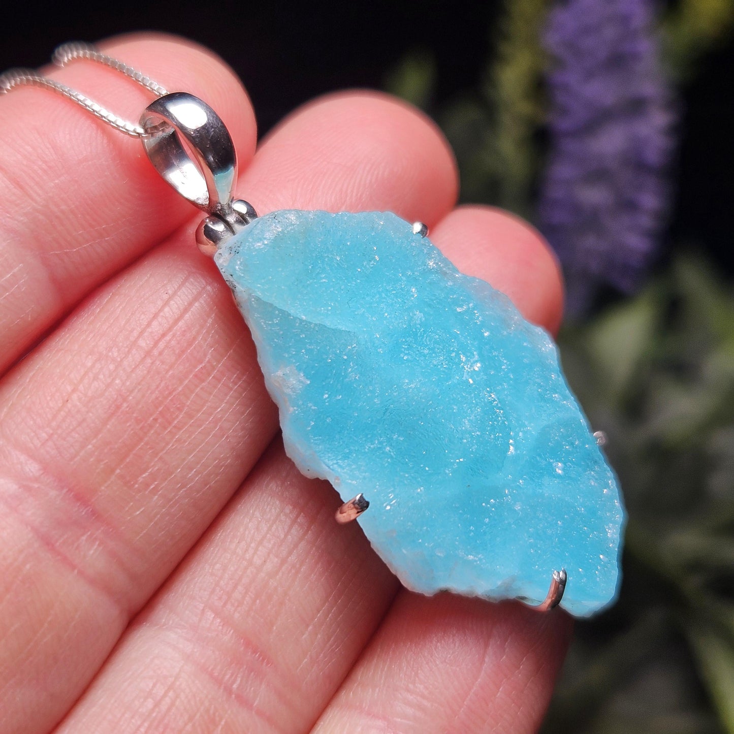 Blue Hemimorphite Pendant, Sterling Silver