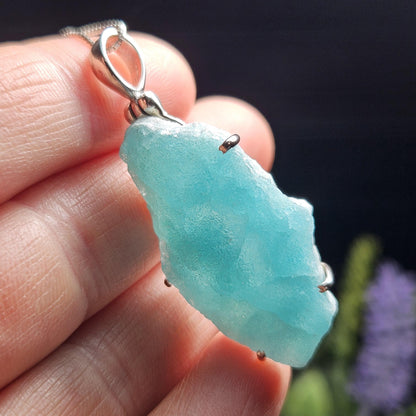 Blue Hemimorphite Pendant, Sterling Silver