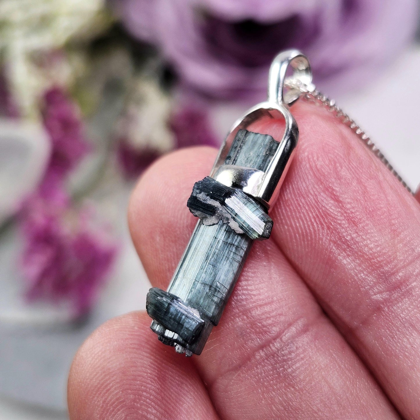 Blue Tourmaline Pendant, Sterling Silver Tourmaline Necklace