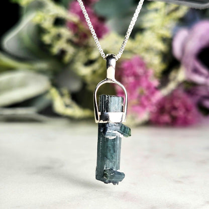 Blue Tourmaline Pendant, Sterling Silver Tourmaline Necklace