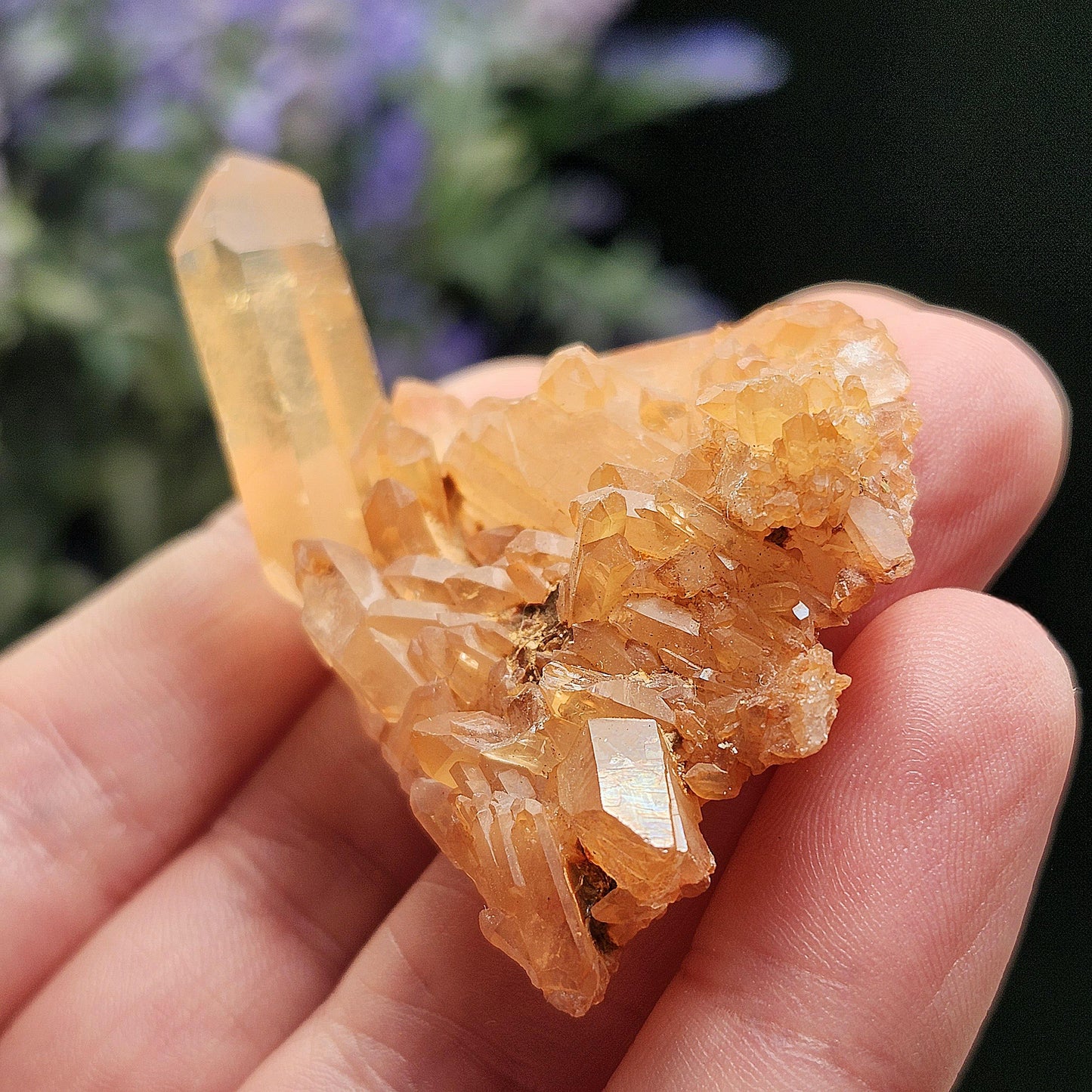 Tangerine Quartz Cluster, Natural Brazilian Hematoid Quartz Stone