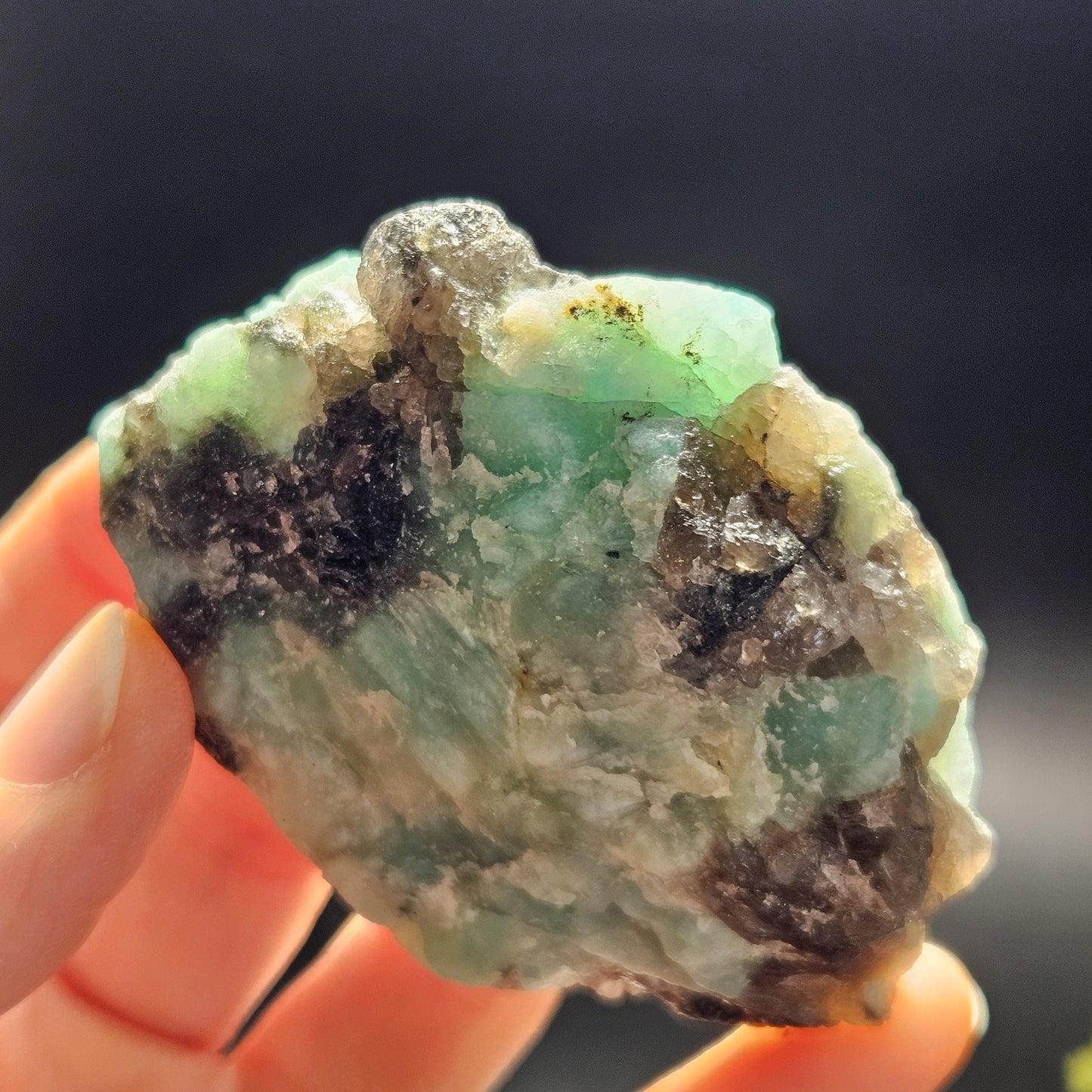 Hindu Kush Emerald, Black Tourmaline & Smoky Quartz Crystal Cluster, Raw Green Emerald from Afghanistan, 99 grams