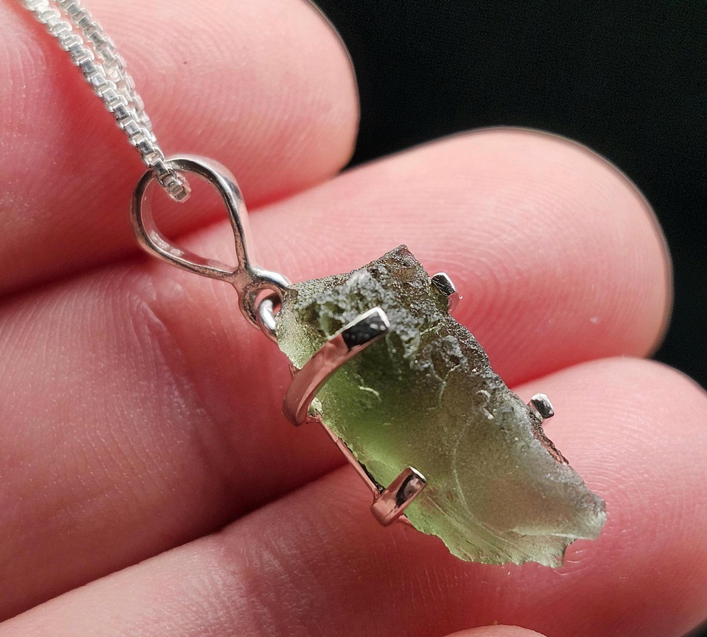 Genuine Moldavite Pendant, Sterling Silver Moldavite Necklace
