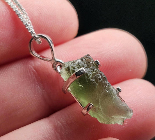 Genuine Moldavite Pendant, Sterling Silver Moldavite Necklace