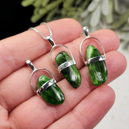 Chrome Diopside Crystal Pendant, Sterling Silver Green Diopside Necklace