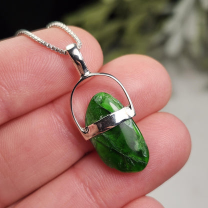 Chrome Diopside Crystal Pendant, Sterling Silver Green Diopside Necklace