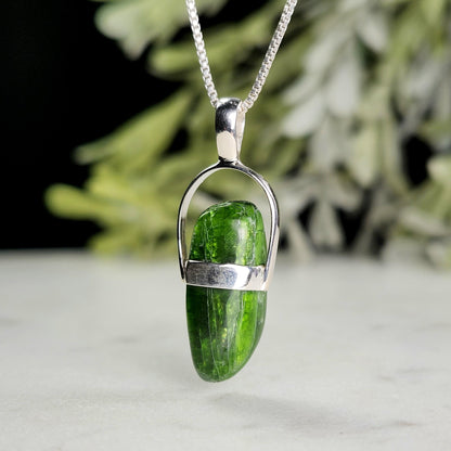 Chrome Diopside Crystal Pendant, Sterling Silver Green Diopside Necklace
