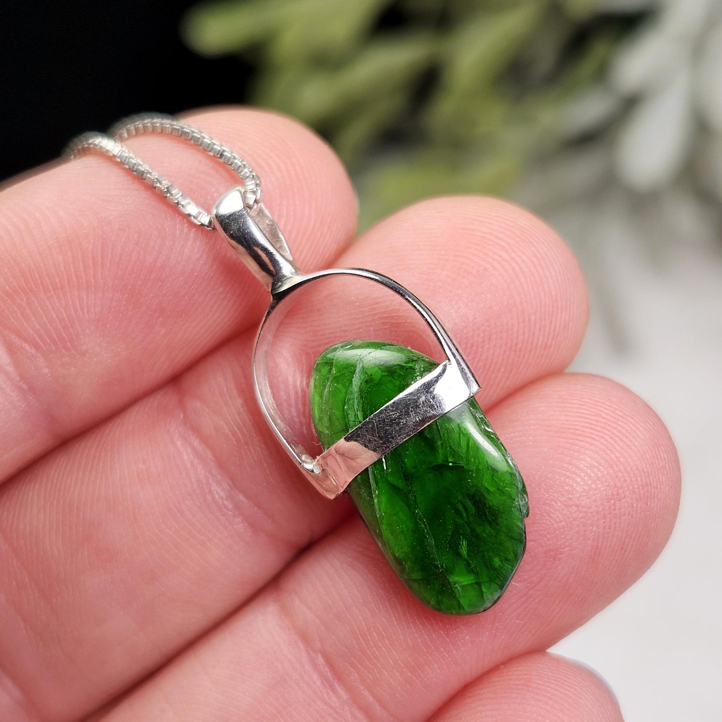 Chrome Diopside Crystal Pendant, Sterling Silver Green Diopside Necklace