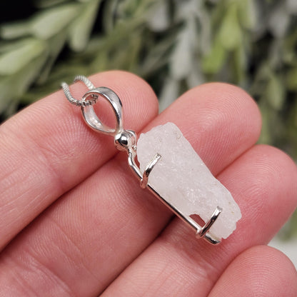 White Phenacite Pendant, Sterling Silver Phenakite Crystal Necklace from Nigeria