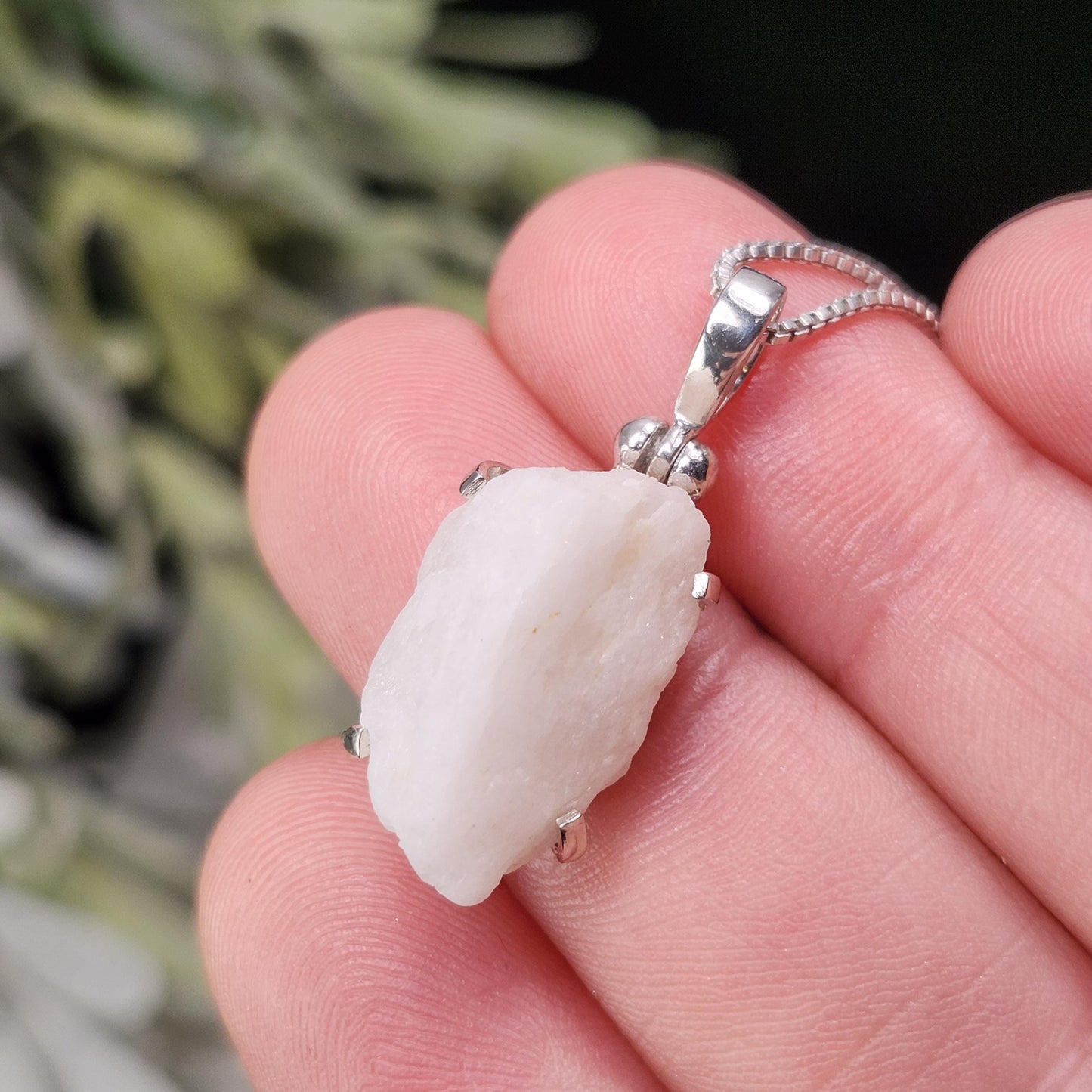 White Phenacite Pendant, Sterling Silver Phenakite Crystal Necklace from Nigeria