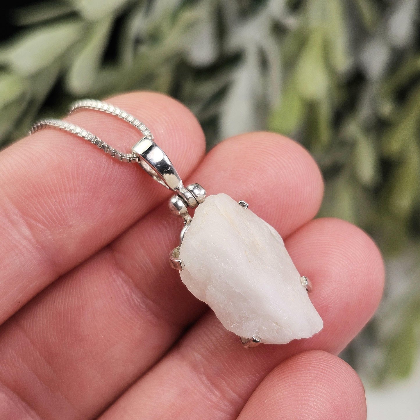 White Phenacite Pendant, Sterling Silver Phenakite Crystal Necklace from Nigeria