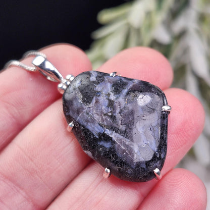 Mystic Merlinite Pendant, Sterling Silver Indigo Gabbro Merlinite Necklace from Madagascar