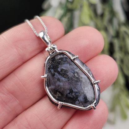 Mystic Merlinite Pendant, Sterling Silver Indigo Gabbro Merlinite Necklace from Madagascar