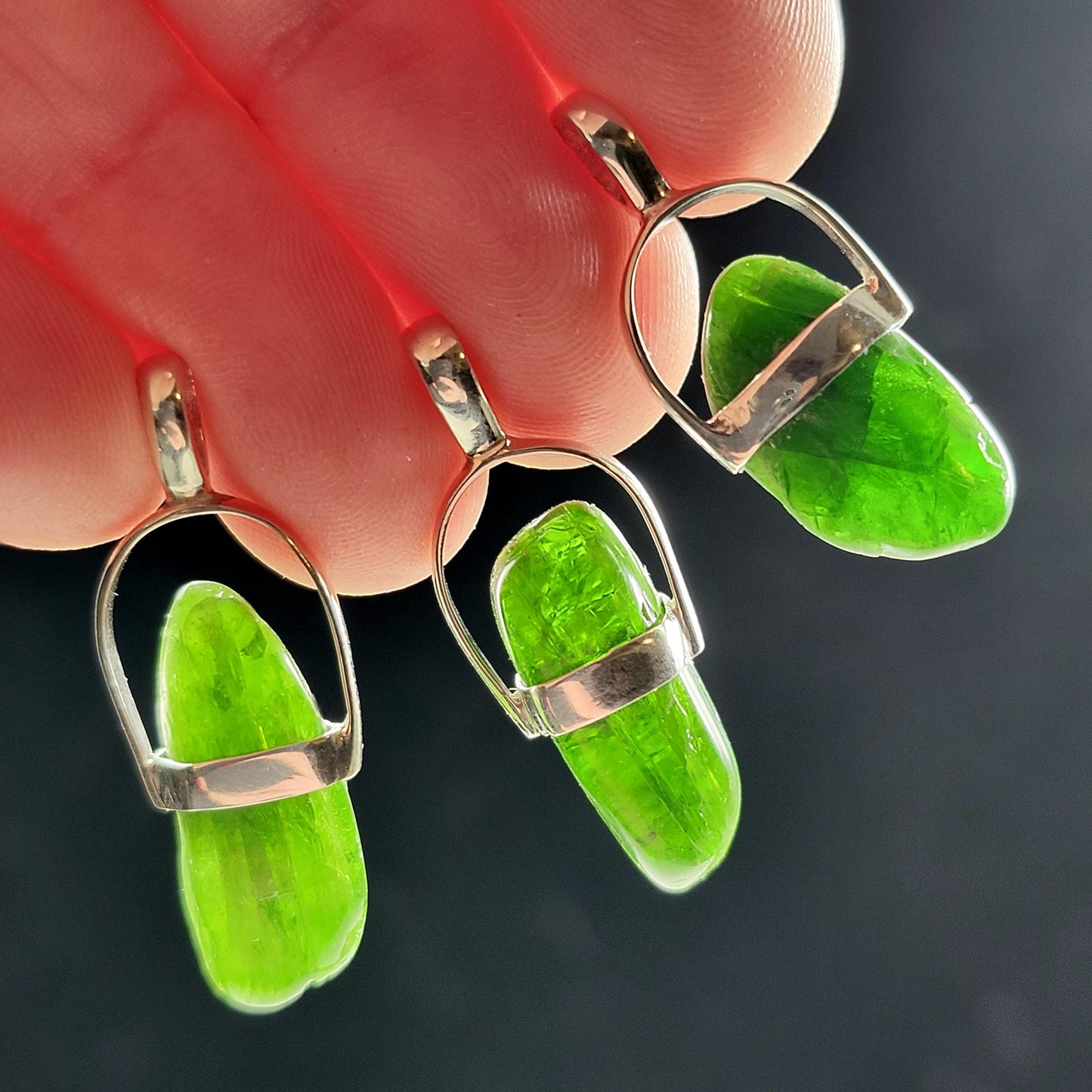 Chrome Diopside Crystal Pendant, Sterling Silver Green Diopside Necklace