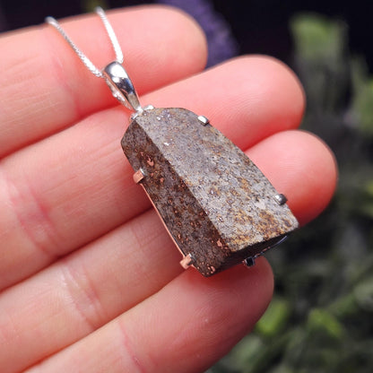 Chondrite Meteorite Pendant, Polished Meteor Sterling Silver Necklace
