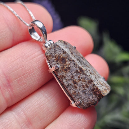 Chondrite Meteorite Pendant, Polished Meteor Sterling Silver Necklace