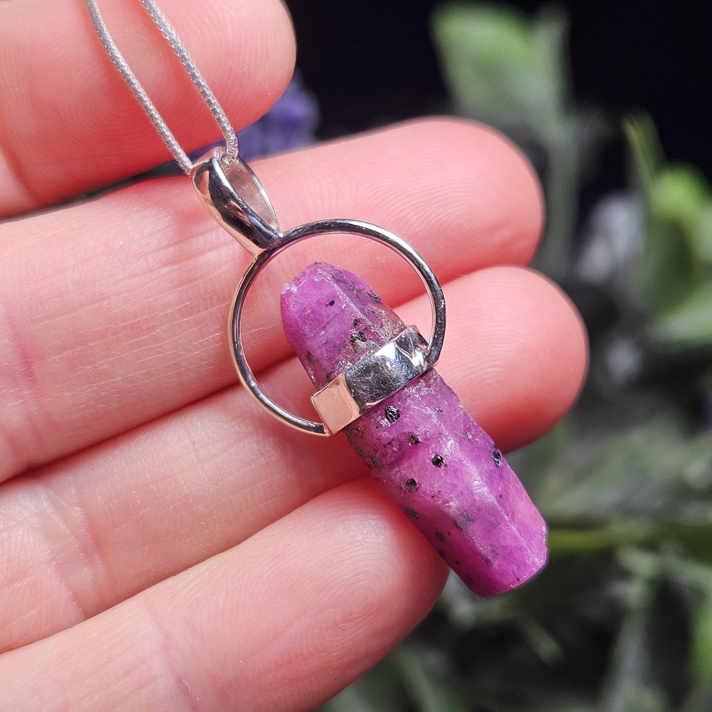 Ruby Crystal Pendant, Raw Indian Crystal Sterling Silver Pendant