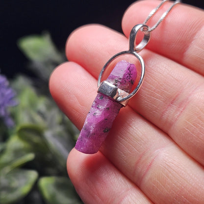 Ruby Crystal Pendant, Raw Indian Crystal Sterling Silver Pendant