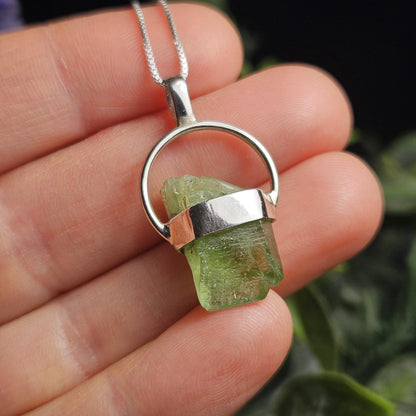 Terminated Peridot Pendant, Peridot Crystal Sterling Silver Necklace
