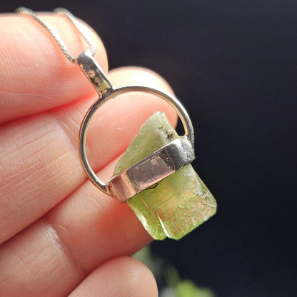 Terminated Peridot Pendant, Peridot Crystal Sterling Silver Necklace