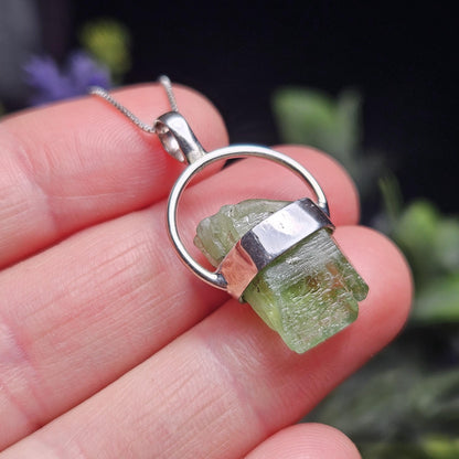 Terminated Peridot Pendant, Peridot Crystal Sterling Silver Necklace