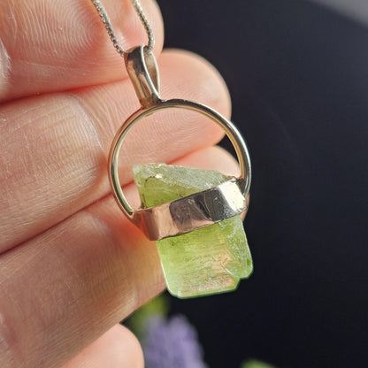Terminated Peridot Pendant, Peridot Crystal Sterling Silver Necklace