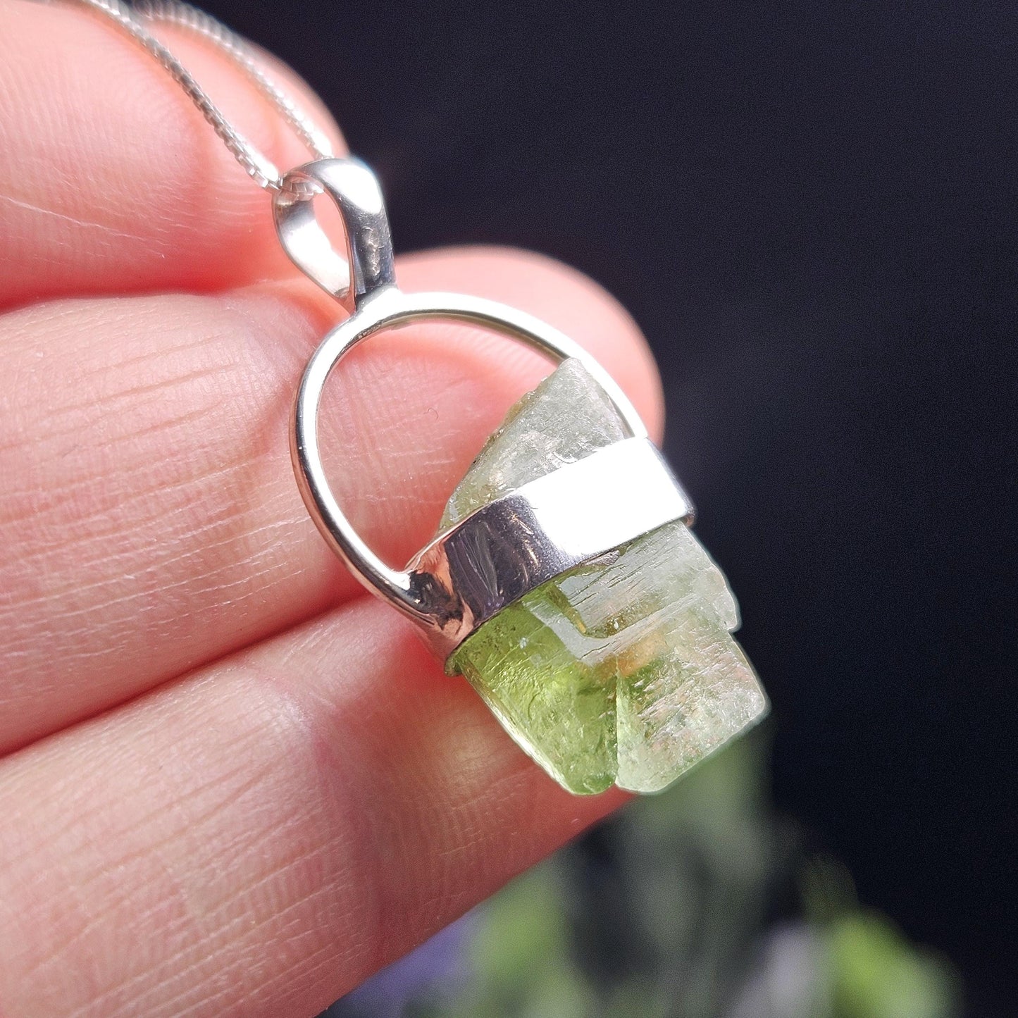 Terminated Peridot Pendant, Peridot Crystal Sterling Silver Necklace