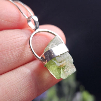 Terminated Peridot Pendant, Peridot Crystal Sterling Silver Necklace