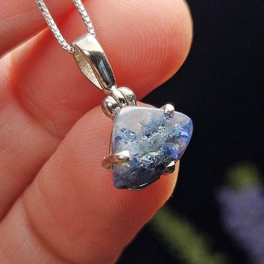 Benitoite Crystal Pendant, Blue Benitoite Sterling Silver Necklace