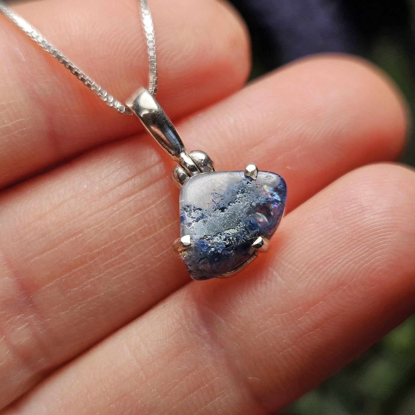 Benitoite Crystal Pendant, Blue Benitoite Sterling Silver Necklace