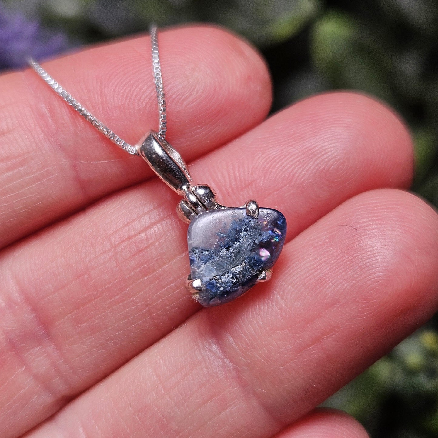 Benitoite Crystal Pendant, Blue Benitoite Sterling Silver Necklace