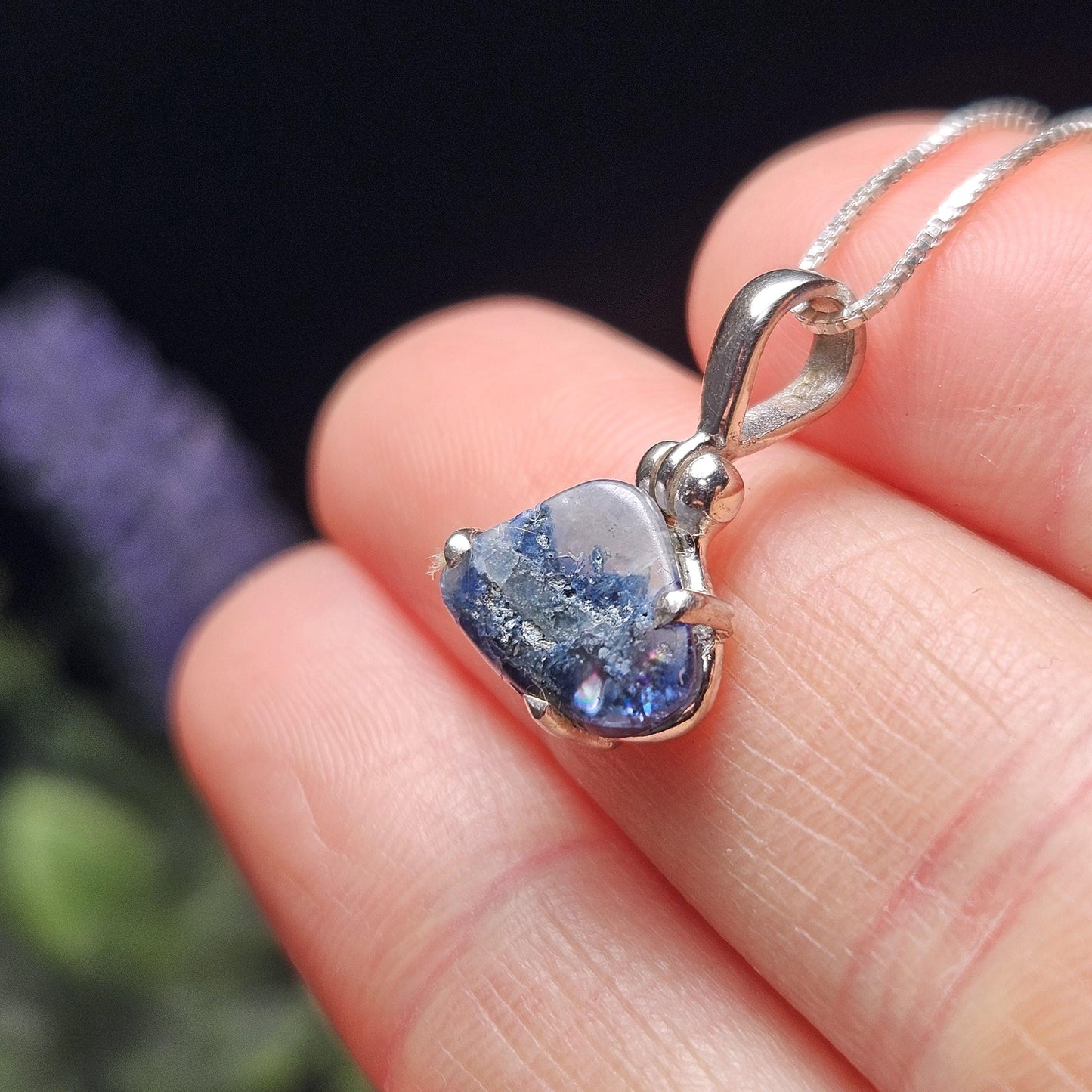 Benitoite Crystal Pendant, Blue Benitoite Sterling Silver Necklace