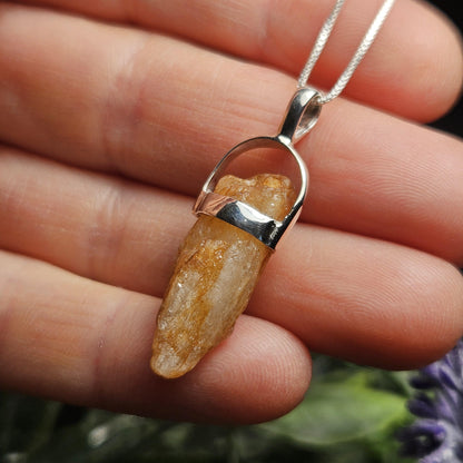 Golden Phenacite Crystal Pendant, Phenacite Sterling Silver Necklace