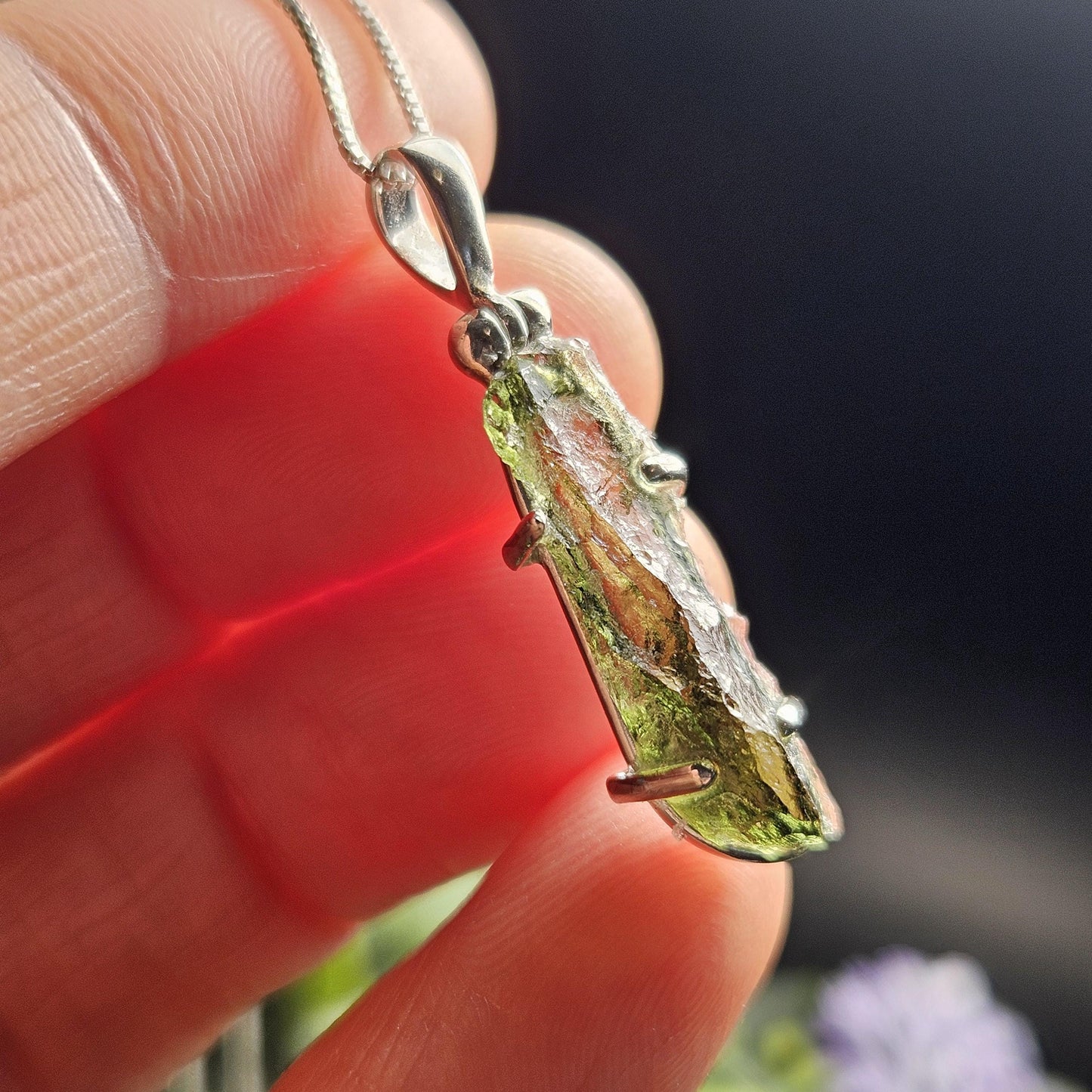 Genuine Moldavite Cystal Pendant, Moldavite Sterling Silver Necklace