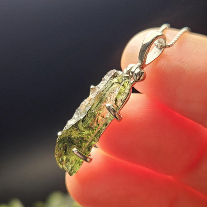 Genuine Moldavite Cystal Pendant, Moldavite Sterling Silver Necklace