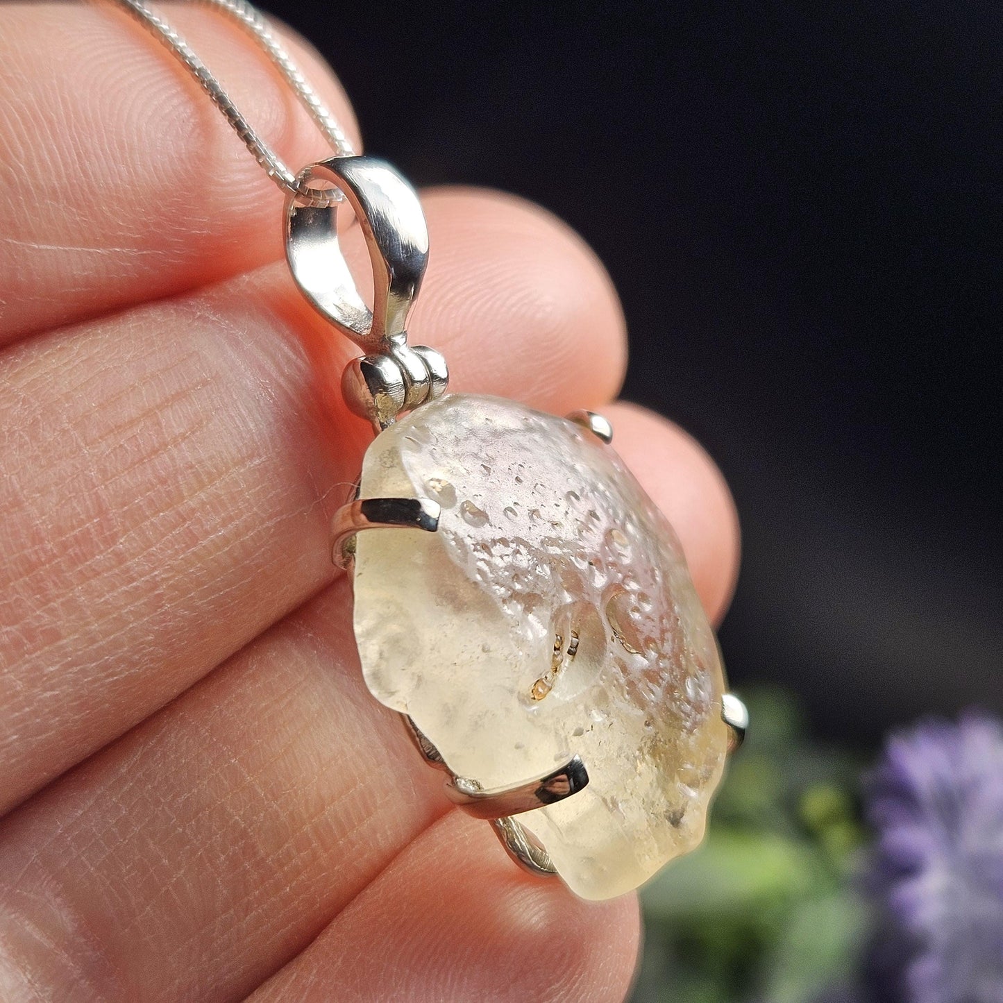 Libyan Desert Glass Crystal Pendant, Libyan Desert Glass Sterling Silver Necklace