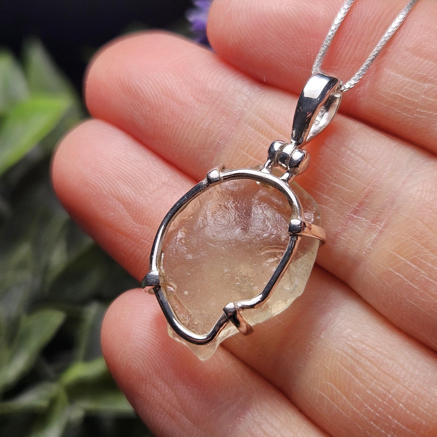 Libyan Desert Glass Crystal Pendant, Libyan Desert Glass Sterling Silver Necklace