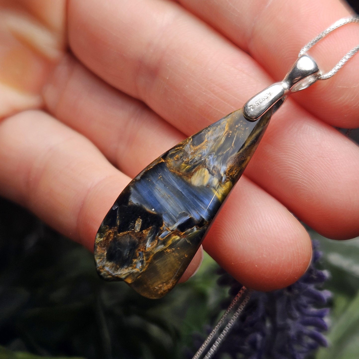 Blue Pietersite Crystal Pendant, Pietersite Sterling Silver Necklace