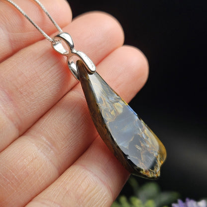 Blue Pietersite Crystal Pendant, Pietersite Sterling Silver Necklace