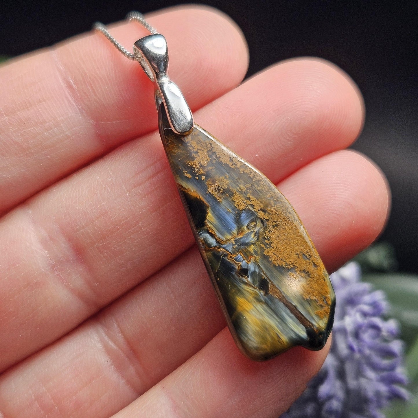 Blue Pietersite Crystal Pendant, Pietersite Sterling Silver Necklace