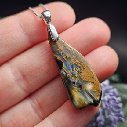 Blue Pietersite Crystal Pendant, Pietersite Sterling Silver Necklace