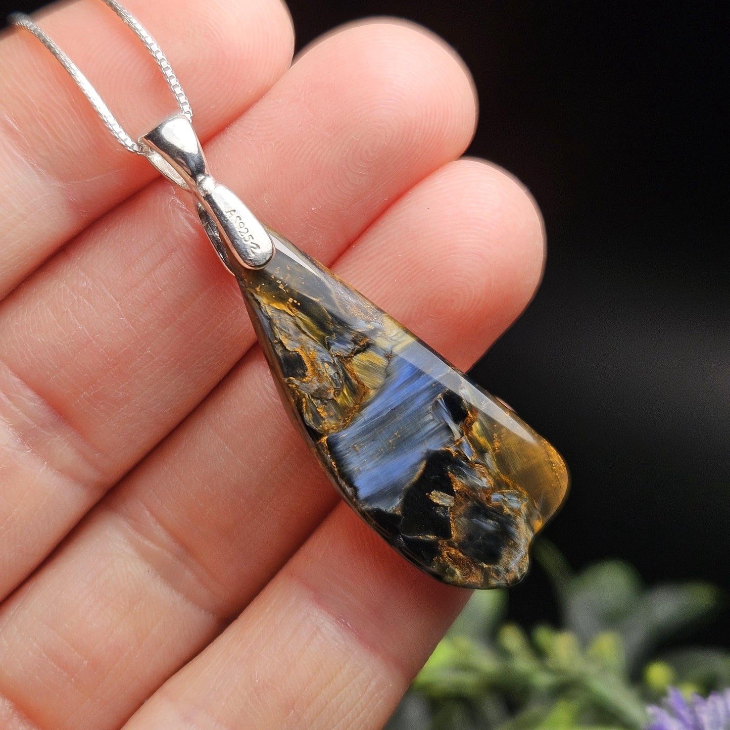 Blue Pietersite Crystal Pendant, Pietersite Sterling Silver Necklace