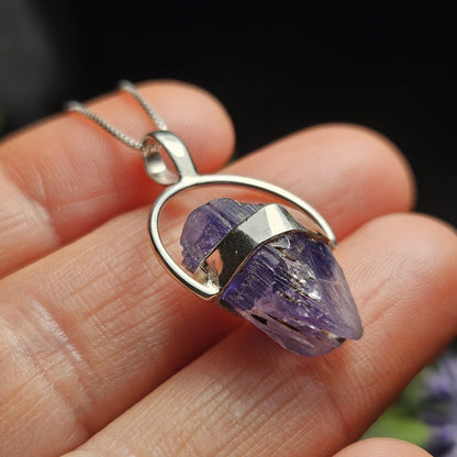 Bicolor Tanzanite Crystal Pendant, Bicolor Tanzanite Sterling Silver Necklace