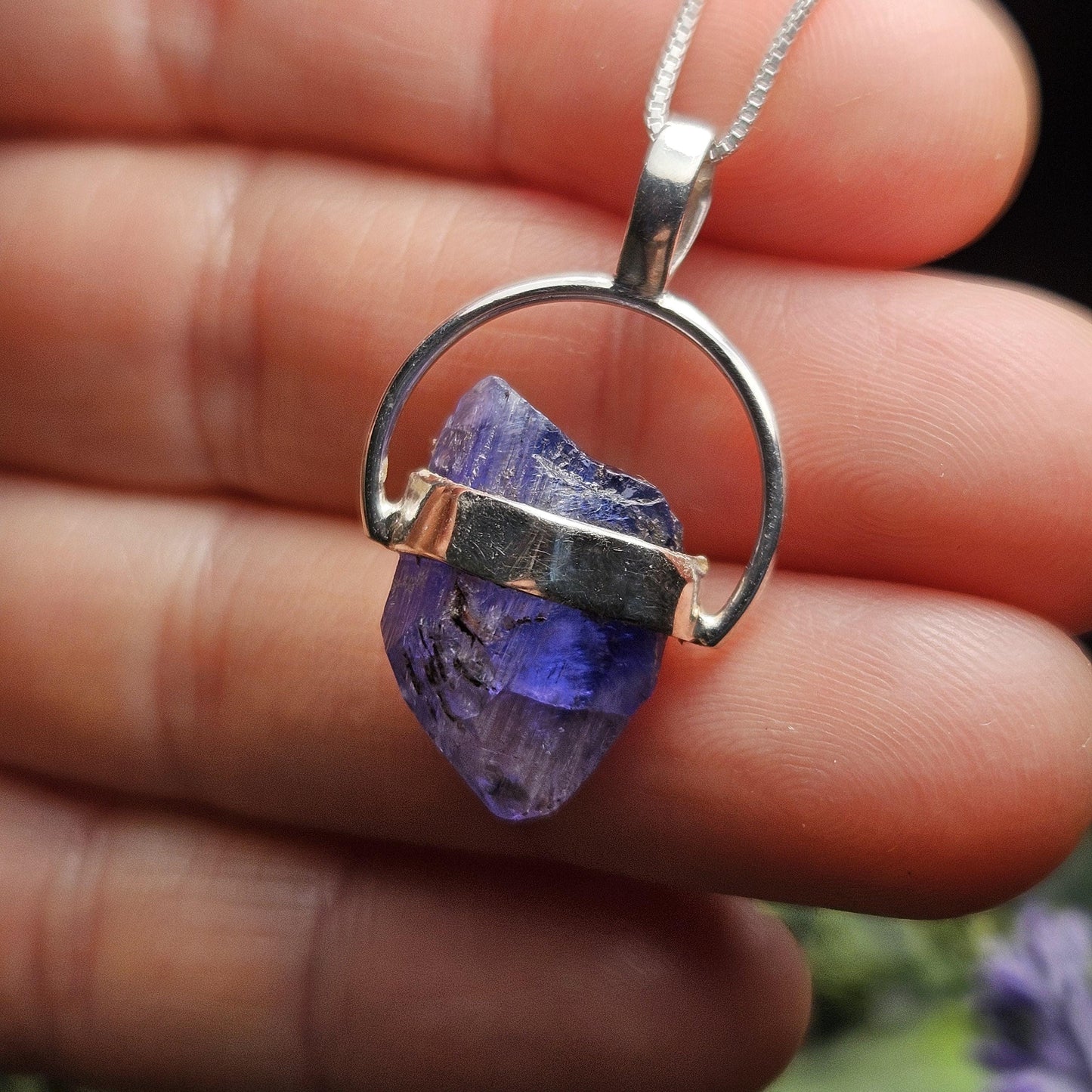 Bicolor Tanzanite Crystal Pendant, Bicolor Tanzanite Sterling Silver Necklace