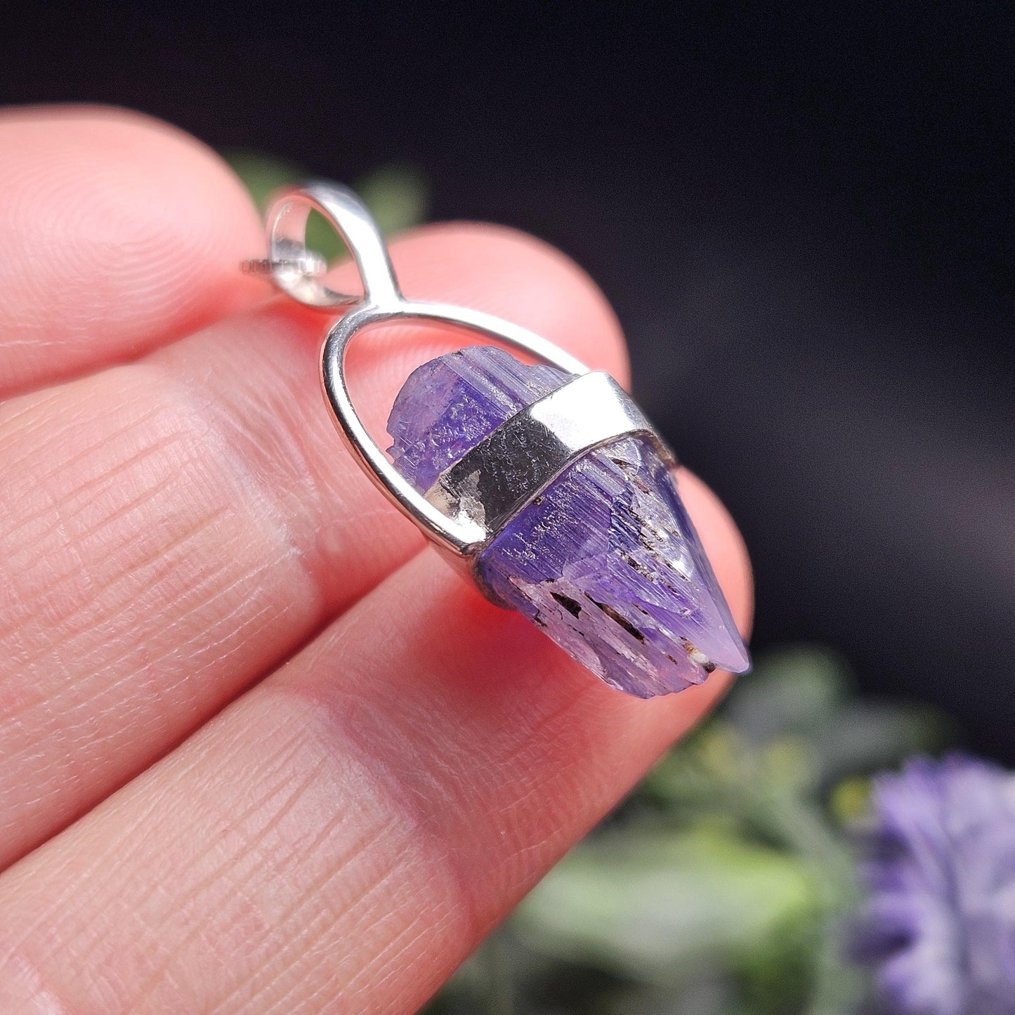 Bicolor Tanzanite Crystal Pendant, Bicolor Tanzanite Sterling Silver Necklace