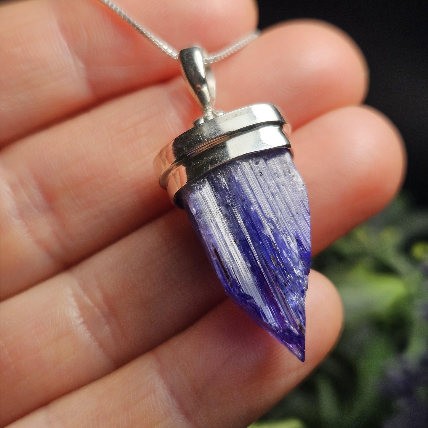 Terminated Tanzanite Crystal Pendant, Tanzanite Sterling Silver Necklace