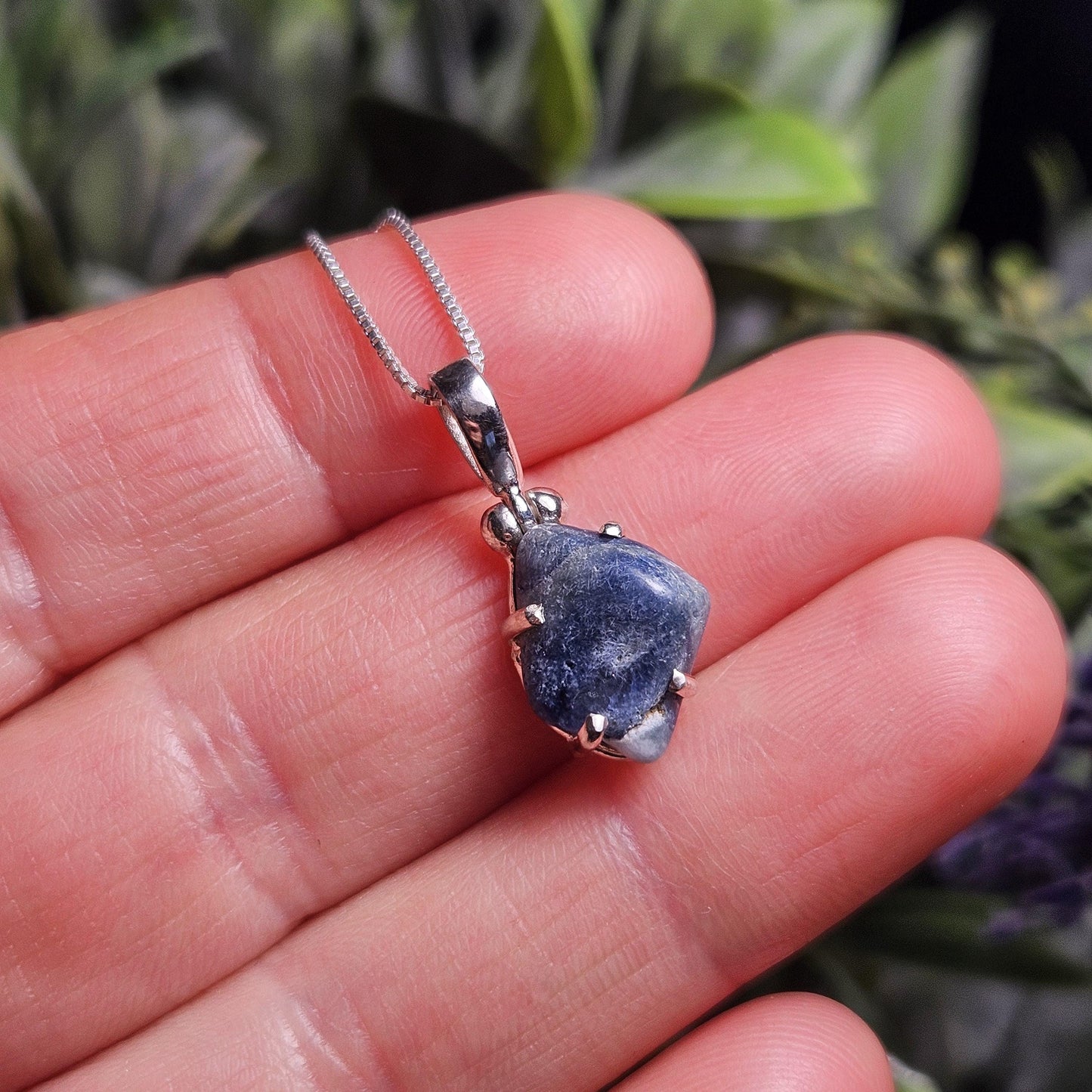 Benitoite Crystal Pendant, Blue Benitoite Sterling Silver Necklace