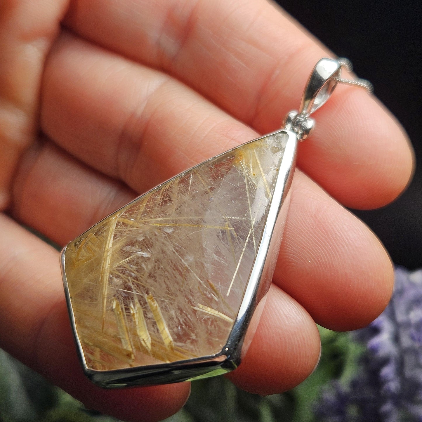 Rutilated Quartz Crystal Pendant, Rutilated Quartz Sterling Silver Necklace