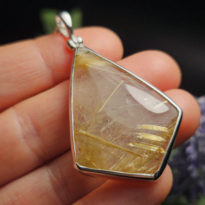 Rutilated Quartz Crystal Pendant, Rutilated Quartz Sterling Silver Necklace