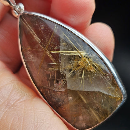 Rutilated Quartz Crystal Pendant, Rutilated Quartz Sterling Silver Necklace